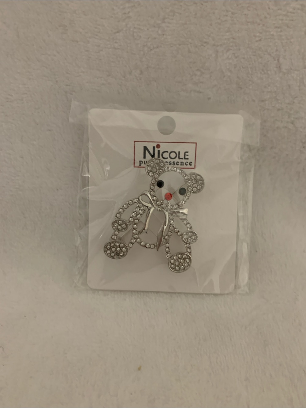 Nicole Sparkle Teddy Bear Brooch - Silver